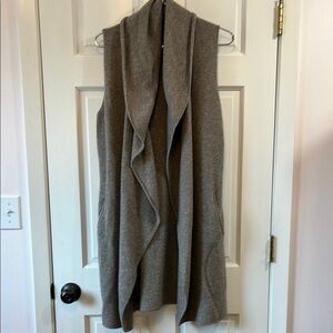 Raffi Greige Wool Yak Long Open Front Shrug with Waterfall Collar - Size Small